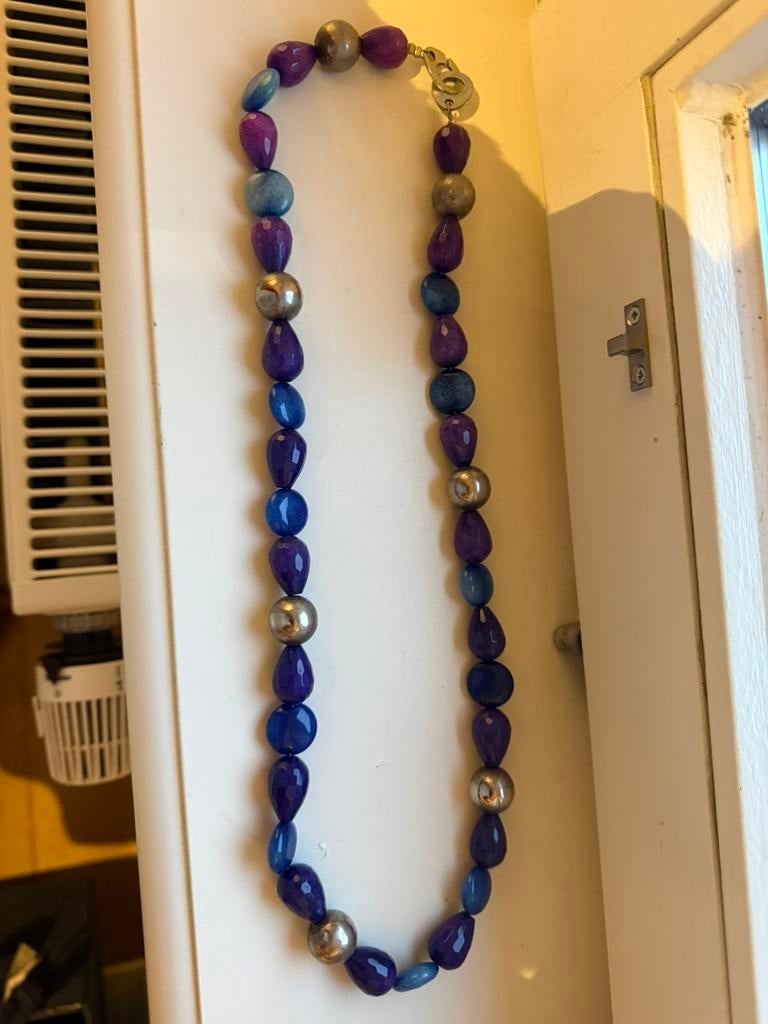 Zahia collier met stenen, blauw paars, zilver, Ophalen of Verzenden, Blauw, Zilver