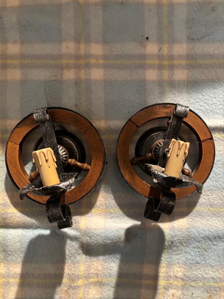 Set van 3 vintage wandlampen, Ophalen, Gebruikt, Hout