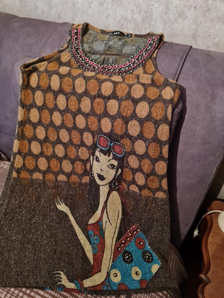 wollen multi color jurk met vrouwenprint Smal, Kleding | Dames, Ophalen of Verzenden, Gedragen