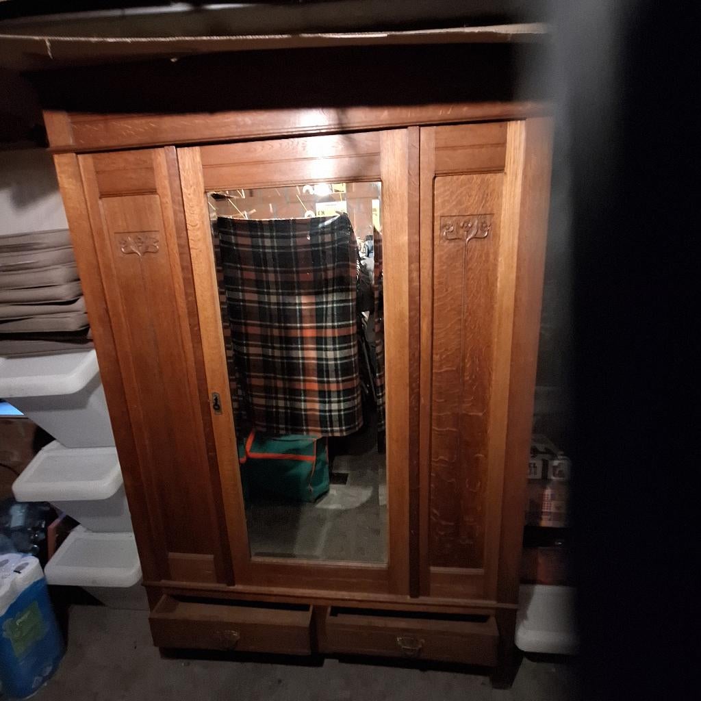 Antiek eiken vestiaire/hal kast, Ophalen, Gebruikt
