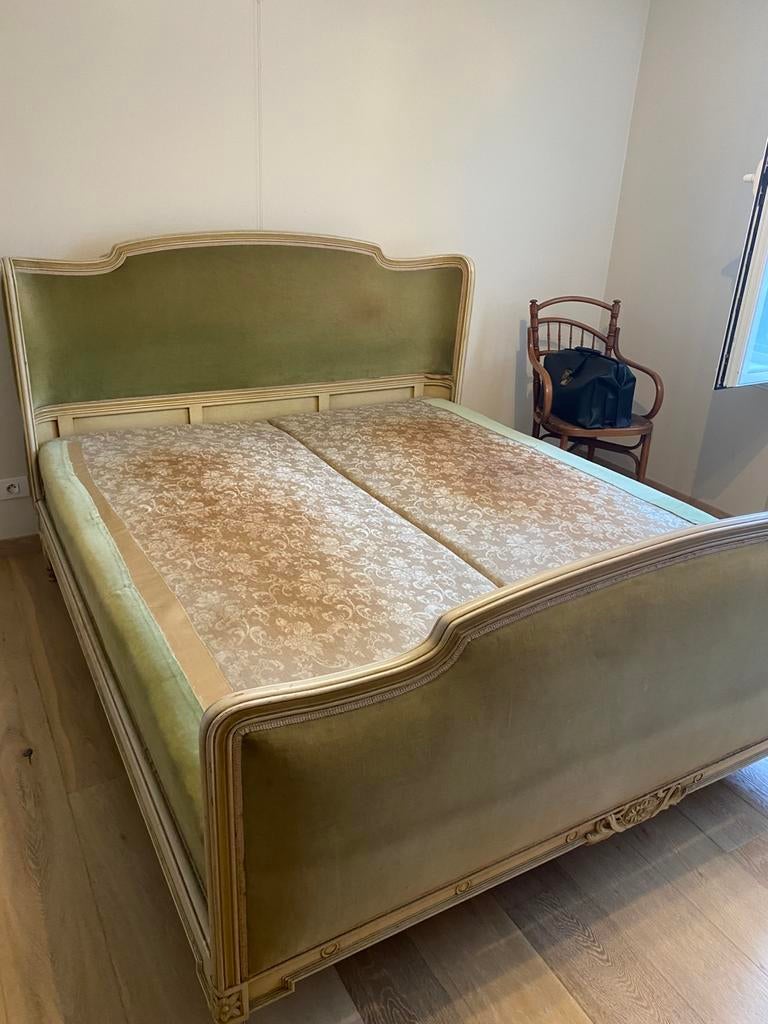 Bed met stof, Ophalen, Gebruikt, Tweepersoons, Antiek