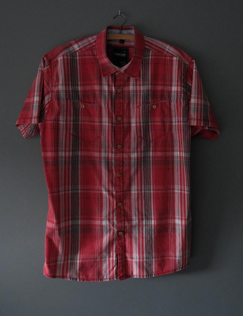 Herenshirt met korte mouwen (L), Ophalen, Gedragen, Rood, Halswijdte 41/42 (L)