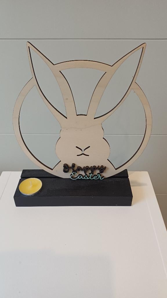 Lapin de Pâques en bois sur pied « Joyeuses Pâques » dernièr, Enlèvement ou Envoi, Comme neuf