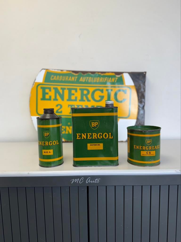 BP Energol oude olie blikken, Verzamelen, Ophalen of Verzenden, Gebruikt, Verpakking