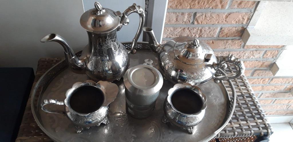 Theepotset zilver op Platteau, Antiek en Kunst, Ophalen, Zilver