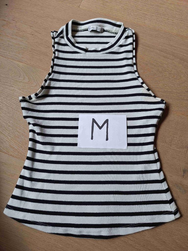 zwart wit gestreept topje Bershka mt M, Maat 38/40 (M), Wit, Zonder mouw, Gedragen