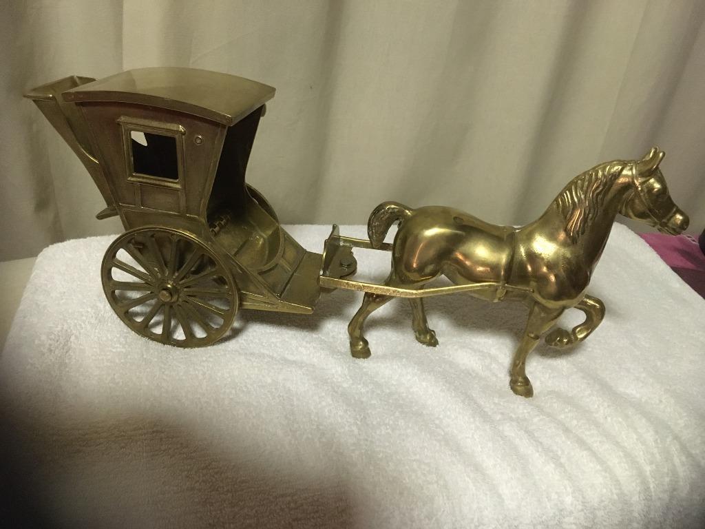 koperen paard met huifkar, Antiek en Kunst, Ophalen, Koper