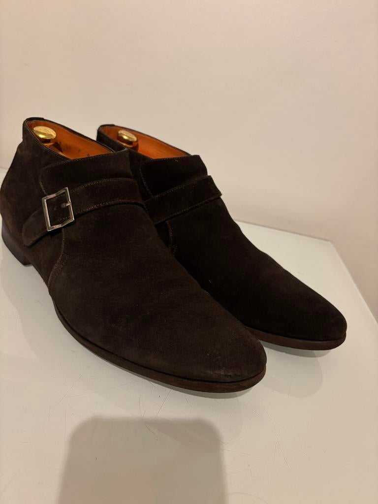 Santoni laarsjes bruine daim Maat 9 UK, Bruin, Boots, Ophalen of Verzenden, Santoni