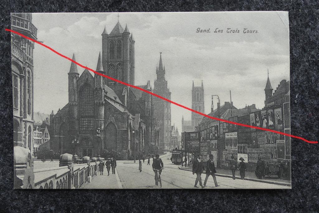 Postkaart Gent, Les 3 Tours, met reclame panelen, België, Verzamelen, Ophalen of Verzenden, Voor 1920, Gelopen, Oost-Vlaanderen