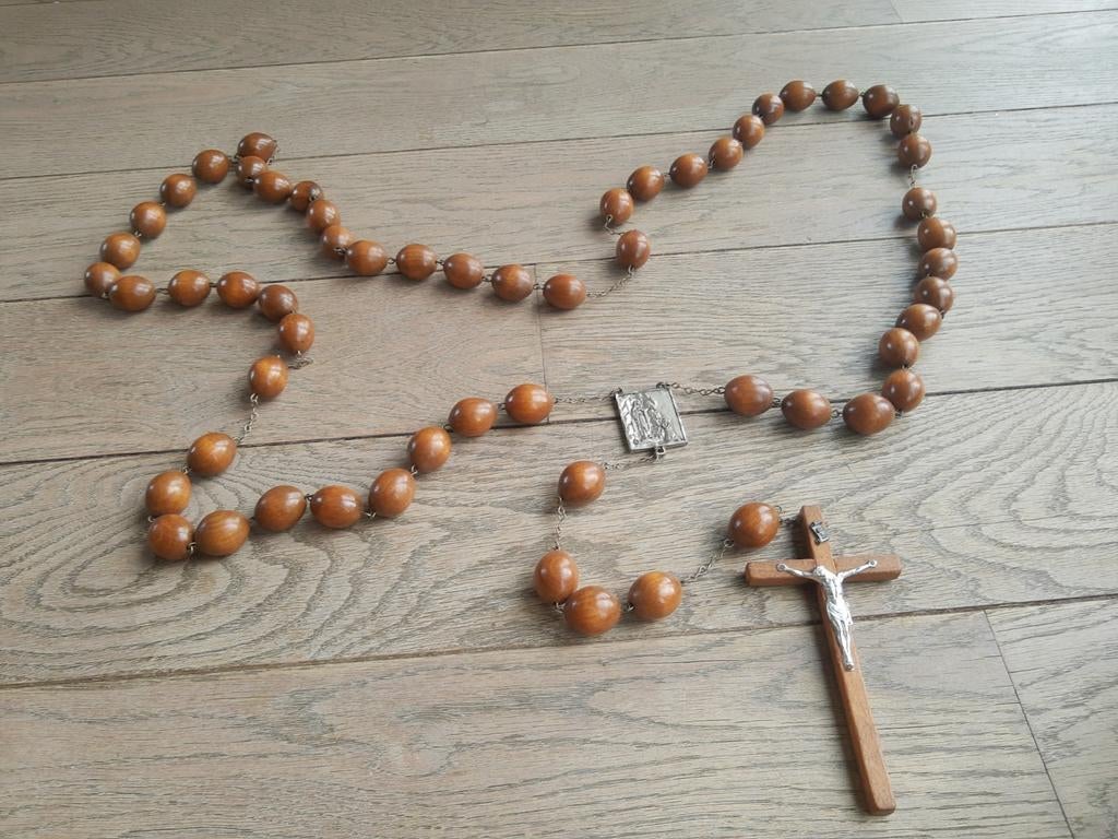 Mooie grote houten paternoster, Lourdes, Verzamelen, Ophalen of Verzenden, Zo goed als nieuw