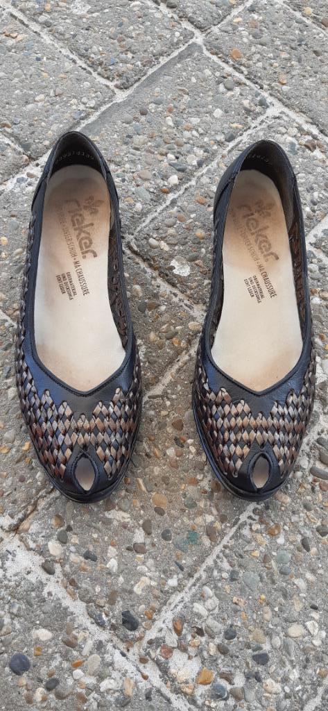 schoenen dames maat 37 RIEKER maat 5 open teen + hiel dicht, Schoenen met lage hakken, Zwart, Ophalen of Verzenden, Zo goed als nieuw