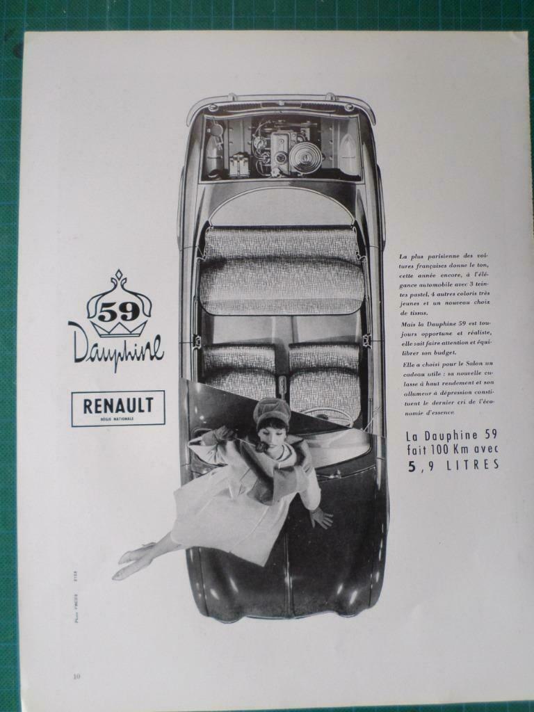 Renault Dauphine 59 - publicité papier - 1958, Enlèvement ou Envoi, Utilisé, Autres types
