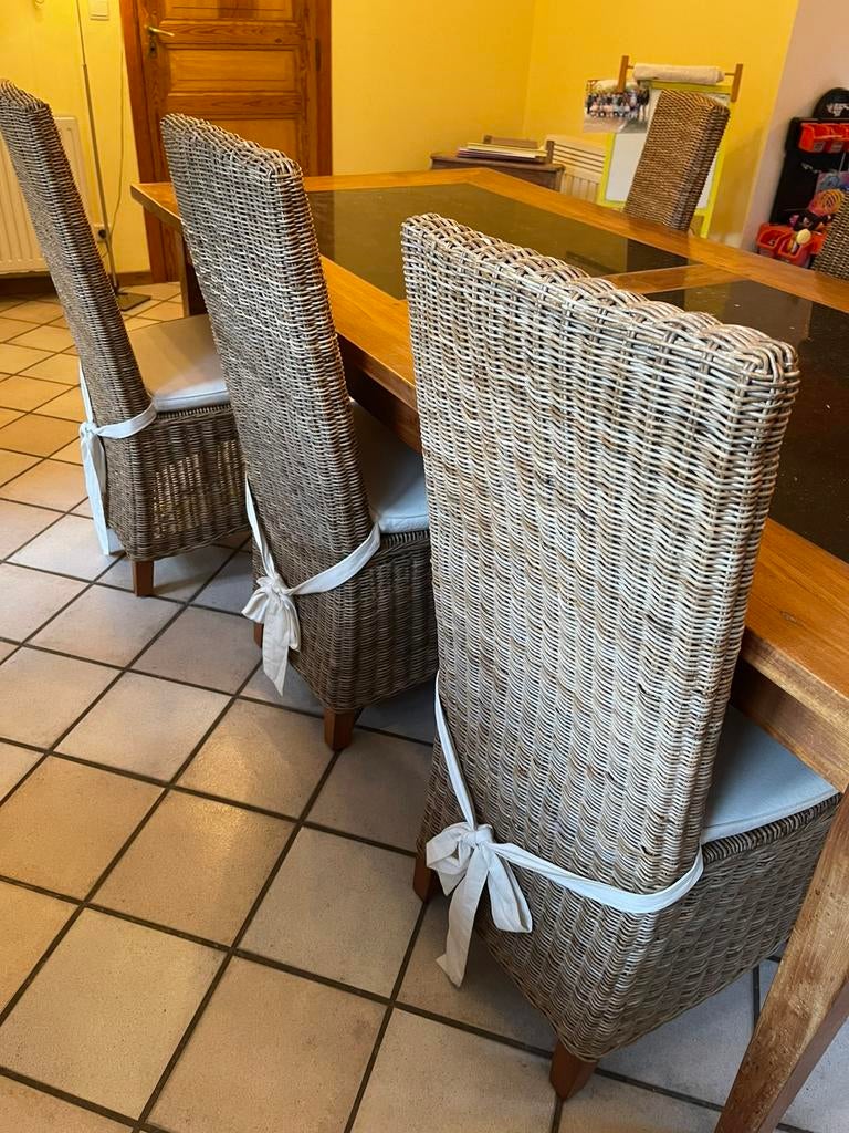 Table bois/marbre + 6 chaises, Maison & Meubles, Enlèvement, Comme neuf