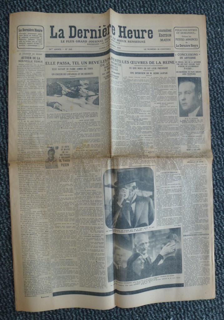La Dernière Heure du 2 septembre 1935 - Reine Astrid, Collections, Enlèvement ou Envoi, Utilisé, Autres types