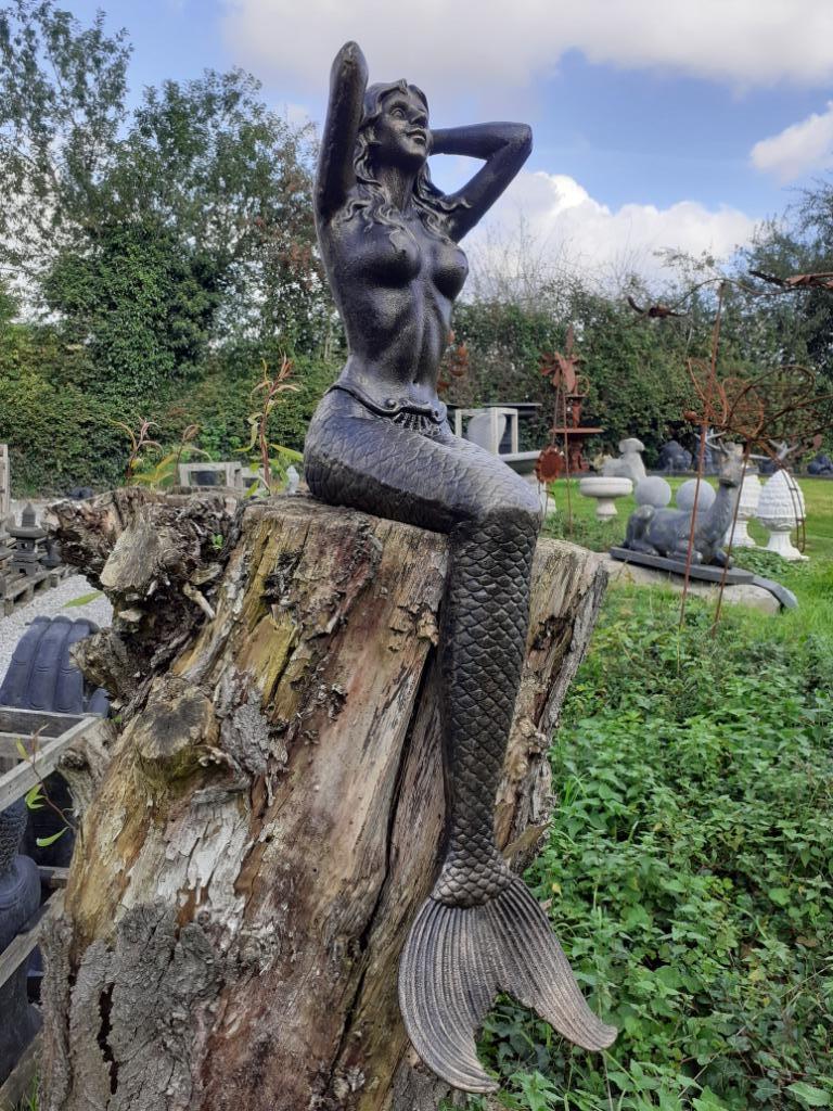 Grote zeemeermin in brons gepatineerd gietijzer, Tuin en Terras, Tuinbeelden, Ophalen, Nieuw, Overige materialen, Overige typen
