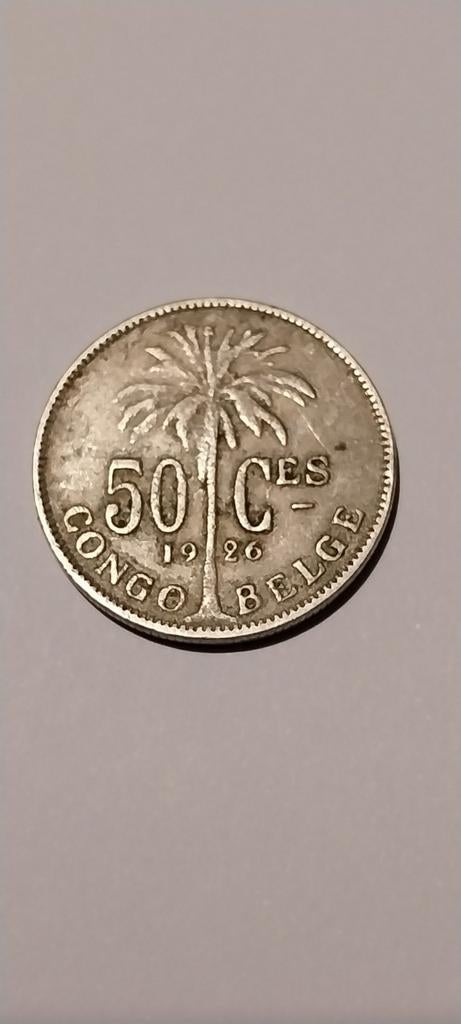 Congo Belge 50 cents 1926, Envoi, Métal, Monnaie en vrac
