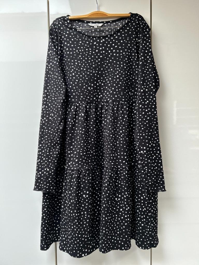 Zwarte jurk met witte stippen Clockhouse - Maat XL, Zwart, Maat 46/48 (XL) of groter, Ophalen of Verzenden, Zo goed als nieuw