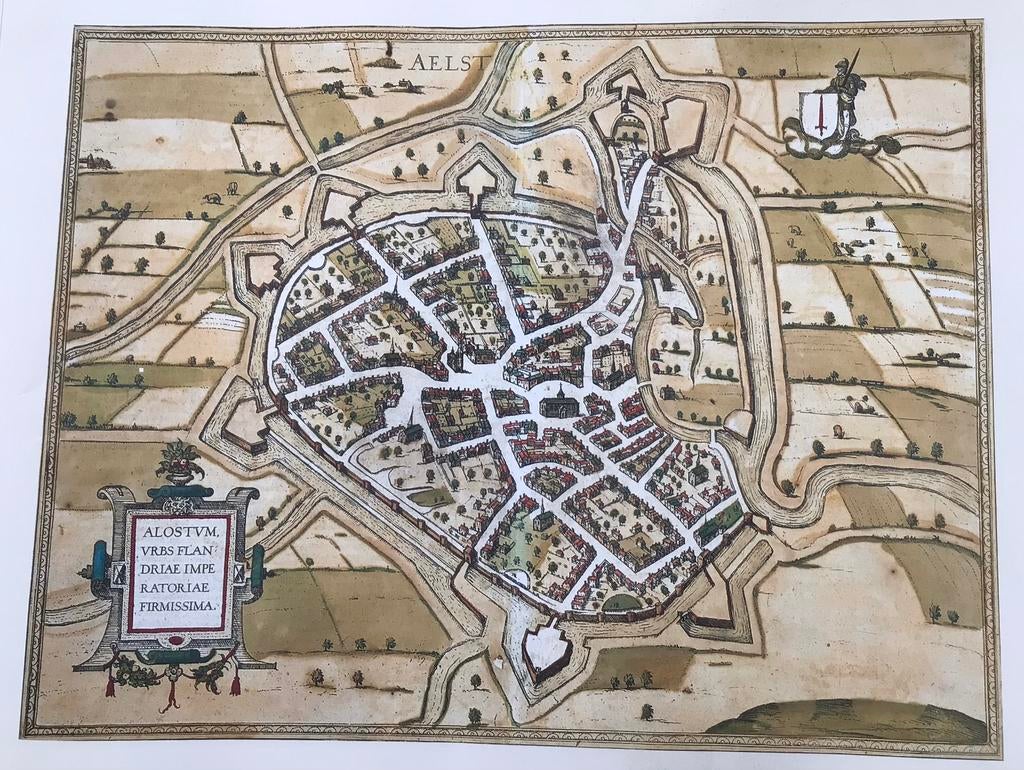 Plattegrond Aalst 1588 en zicht op de werf in 1823., Ophalen of Verzenden, Zo goed als nieuw