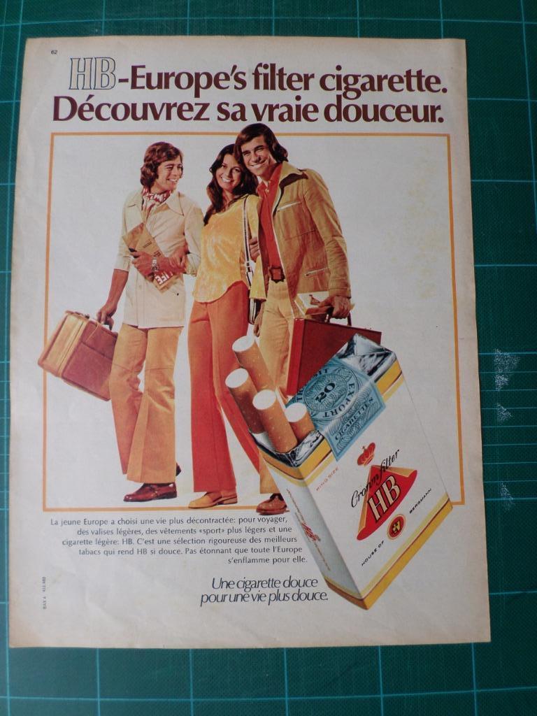 HB-Europe's filter cigarette - publicité papier - 1974, Enlèvement ou Envoi, Utilisé, Autres types
