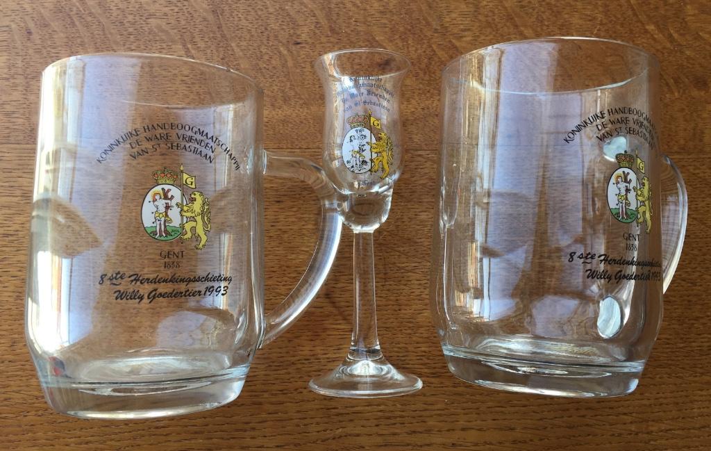 Set/3 glazen St Sebastiaan Gent, Verzamelen, Biermerken, Zo goed als nieuw, Glas of Glazen, Ophalen of Verzenden