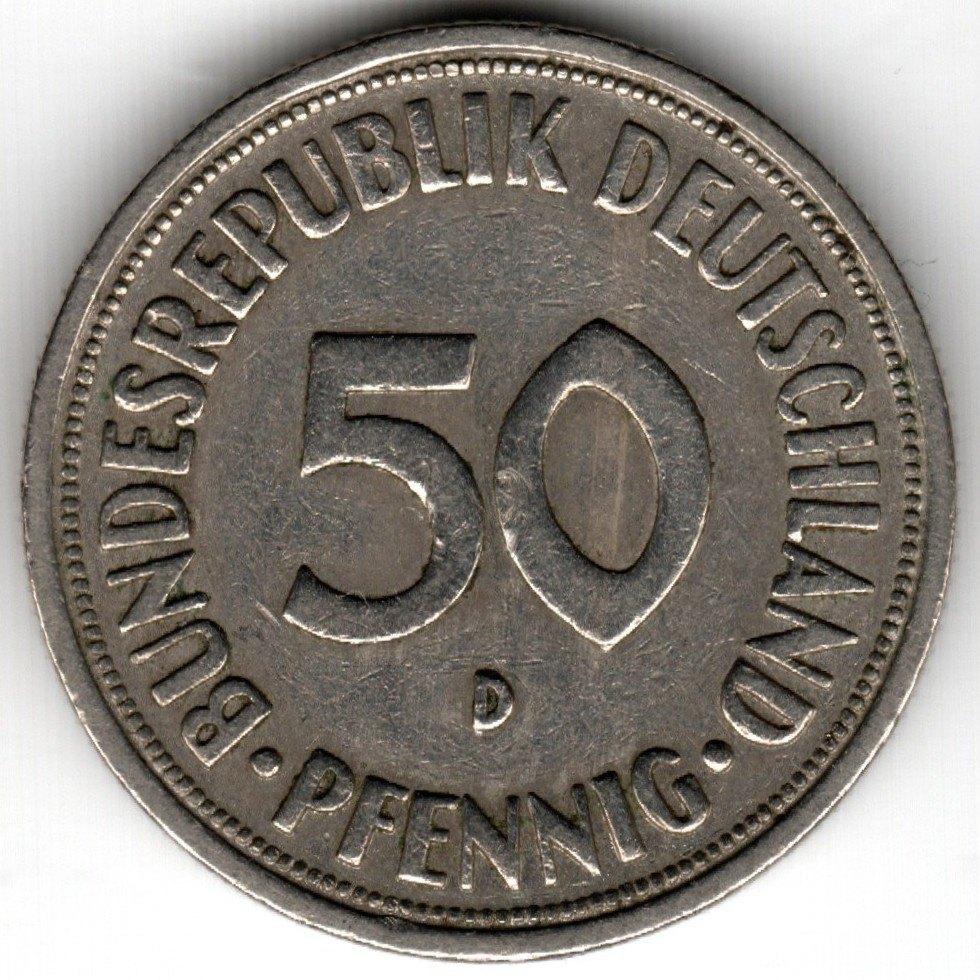 Duitsland : 50 Pfennig 1950 D München  KM#109.1  Ref 16419, Postzegels en Munten, Ophalen of Verzenden, Duitsland, Losse munt