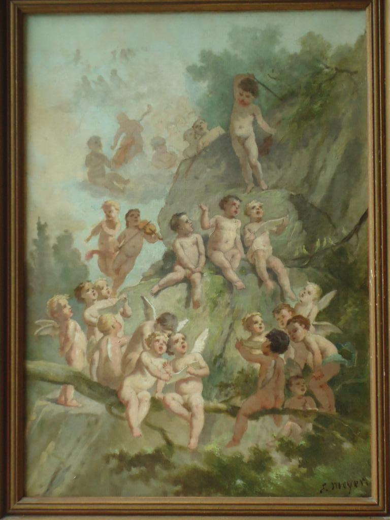 EMILE MEYER °1823-1893 hst angelots chœur anges putti amours, Antiquités & Art, Enlèvement
