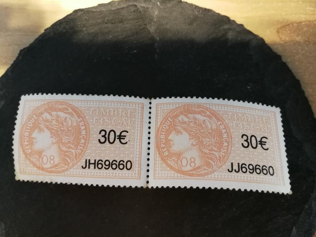 2 ongebruikte fiscale zegel Frankrijk waarde 60 euro, Ophalen, Postfris