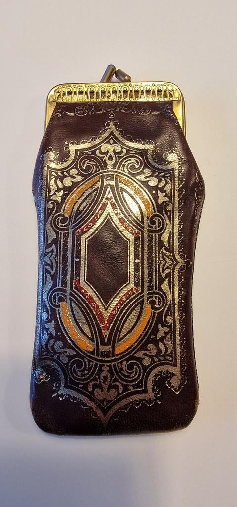 Handgemaakt, vintage, lederen, beschilderd brillenzakje, Ophalen, Overige materialen, Gebruikt, Overige voorstellingen