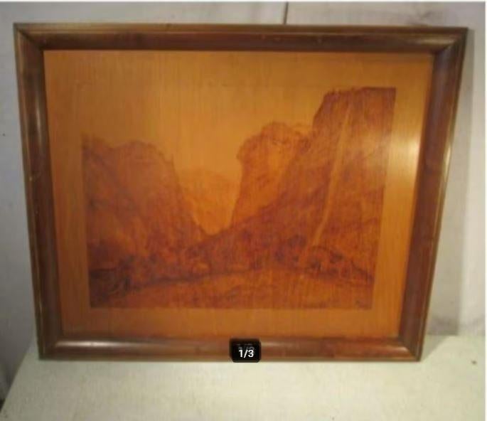 Mooi Oud Houten Kunstwerk 'Berglandschap' - 1950, Antiek en Kunst, Ophalen of Verzenden