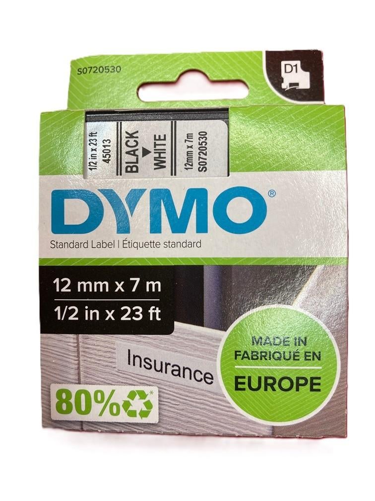 DYMO S720530-45013 TAPE ZWART OP WIT 12 mm (origineel), Ophalen of Verzenden, Nieuw, Dymo