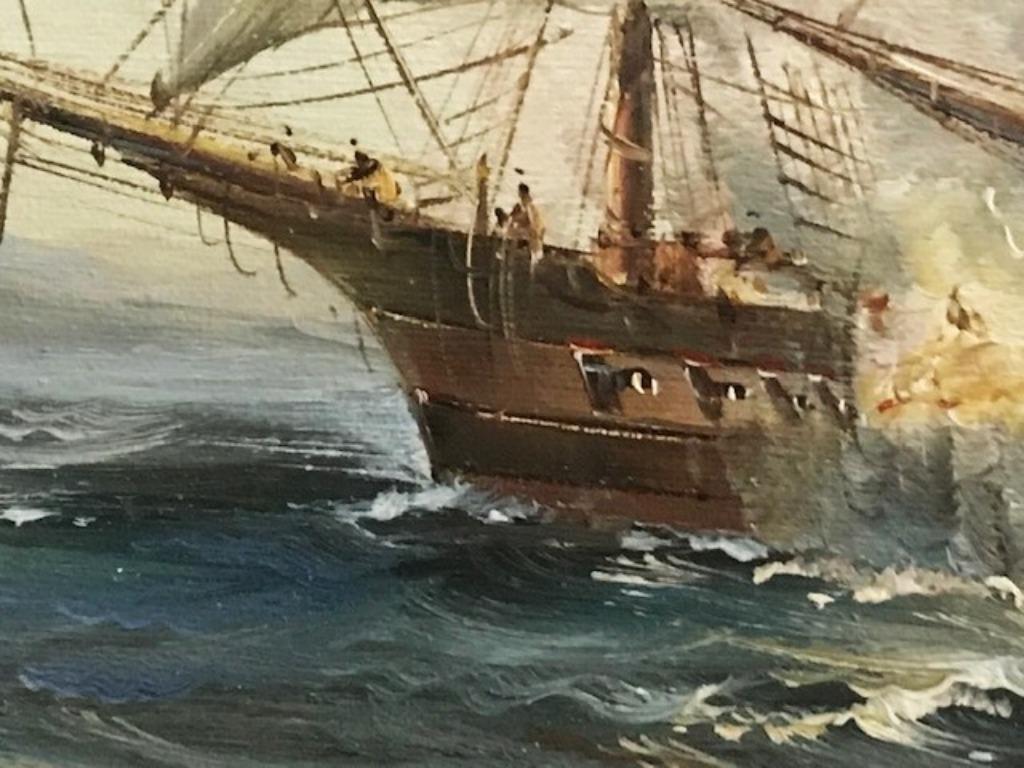 Peinture Bataille navale, huile sur toile 62 x L 72 👀🔥🤩🎁, Enlèvement ou Envoi