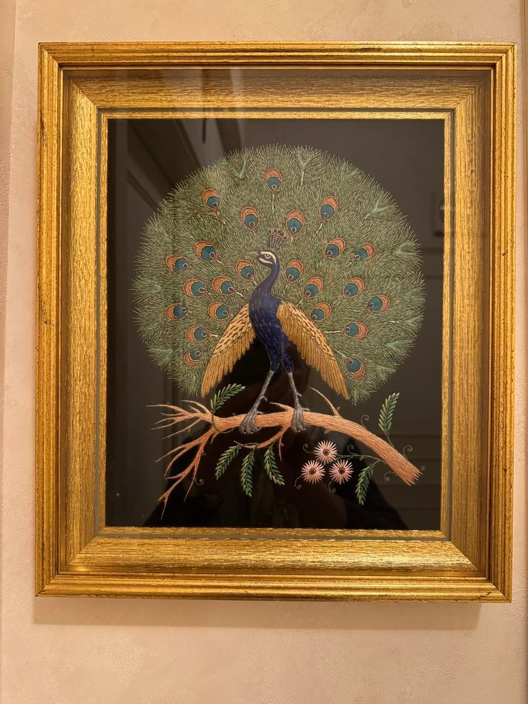 Cadre en soie avec verre, Antiquités & Art, Enlèvement