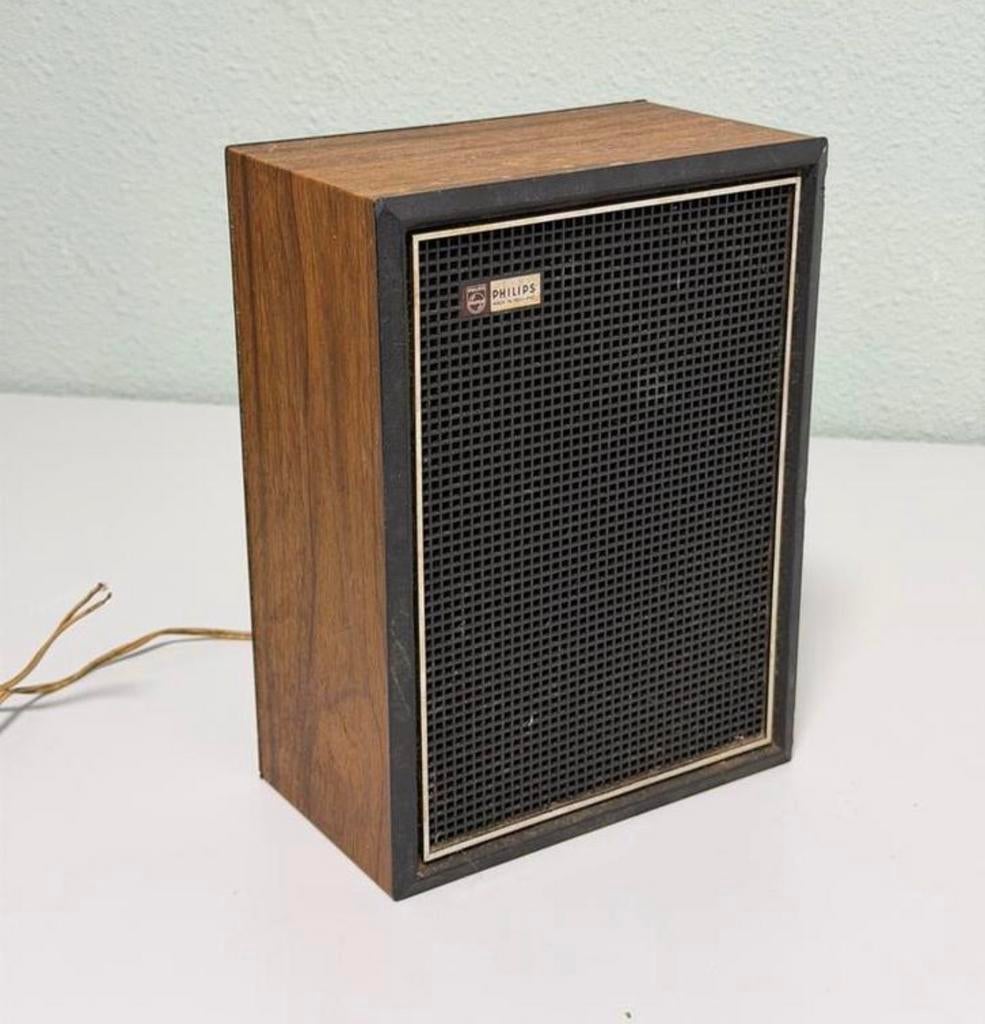 Vintage Philips houten luidspreker 22RH400 Retro speaker box, Ophalen of Verzenden, Zo goed als nieuw, Front, Rear of Stereo speakers