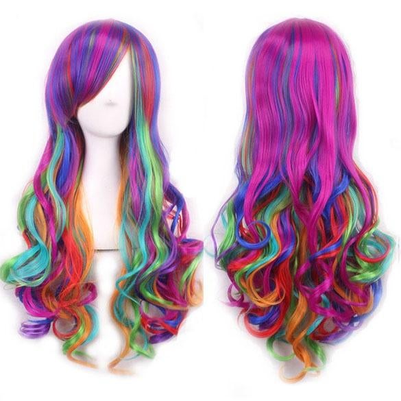 Carnaval pruik lang haar met krullen multi-color FireWorks, Verzenden, Nieuw