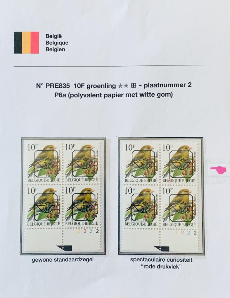 PRE835 groenling - blok van 4 - curiositeit, Postzegels en Munten, Verzenden, Frankeerzegel, Postfris, Postfris