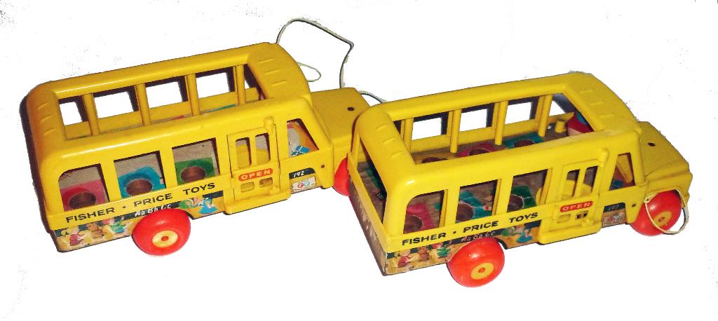 Fisher-Price Vintage schoolbusset van 2 - jaren 70, Kinderen en Baby's, Speelgoed | Fisher-Price, Ophalen, Gebruikt, Auto of Voertuig