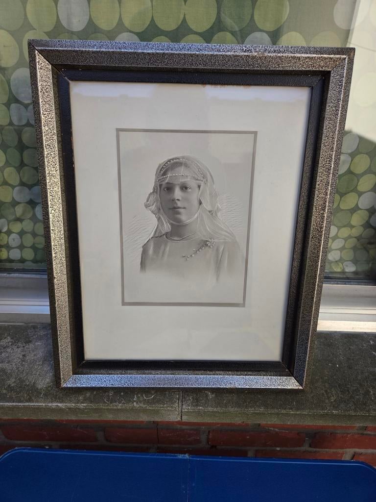 Antieke lijst met trouwfoto., Ophalen of Verzenden