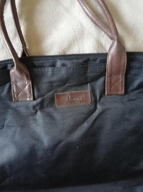 Grote zwarte canvas boodschappentas + bruin handvat, Ophalen of Verzenden, Gebruikt, Zwart, Shopper