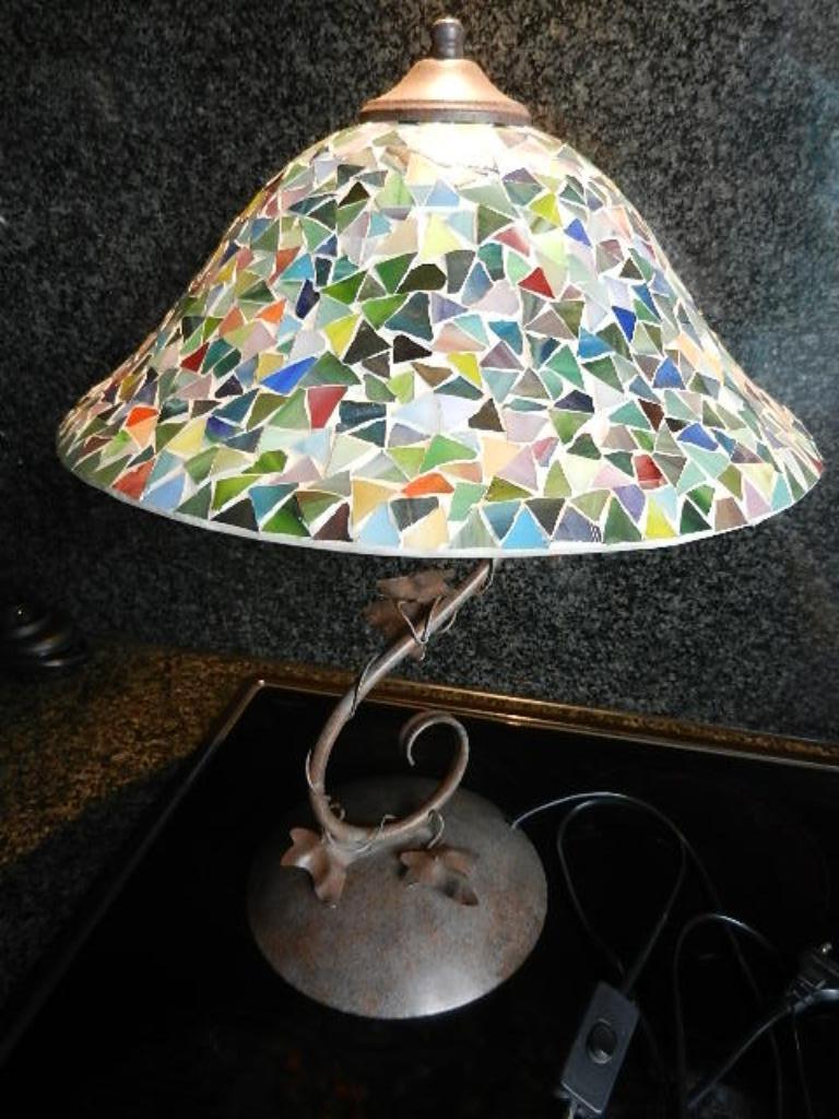 Lampe de table verre céramique fer forgé artisanat provençal, Maison & Meubles, Enlèvement, Comme neuf, Verre
