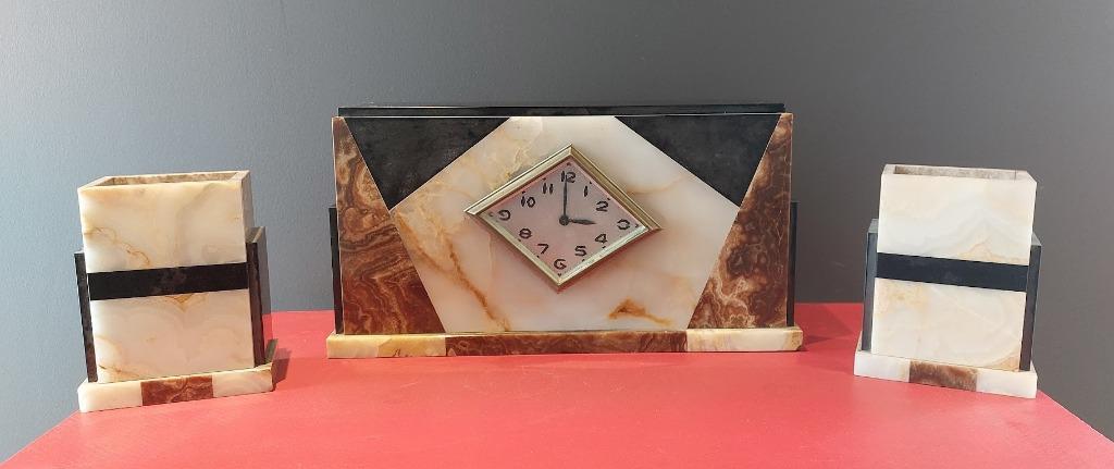 Art deco marmeren schouw met klok/klok - circa 1930, Antiek en Kunst, Ophalen