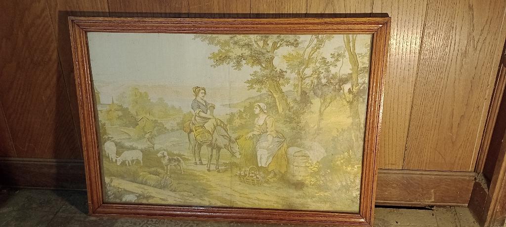 Broderie ancienne scène de campagne, 77x54, n604, Enlèvement, Utilisé, Broderies à la main, Autres types