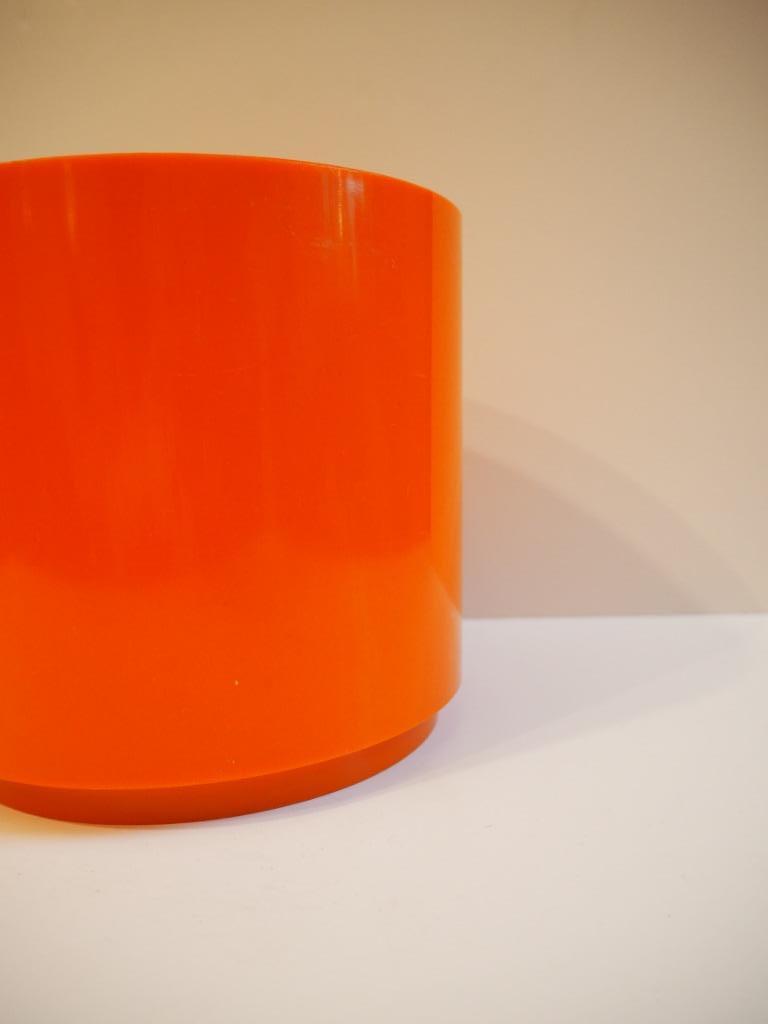 Vintage oranje bloempot, West-Germany, 1970s, Ophalen, Kunststof, Rond, Zo goed als nieuw