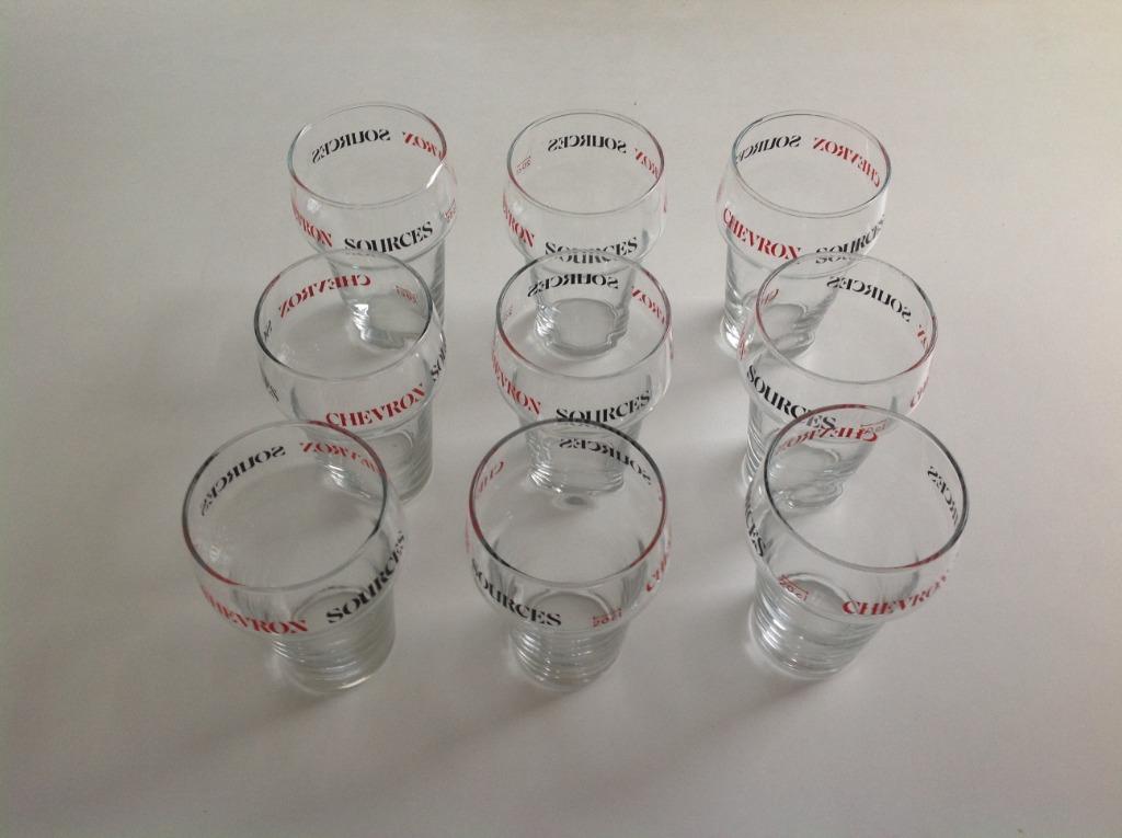 9 vintage limonade glazen Chevron Sources, Verzamelen, Ophalen, Zo goed als nieuw, Frisdrankglas