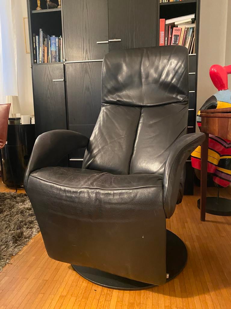 Jori zwarte leren relax, Huis en Inrichting, Ophalen, Gebruikt, Leer