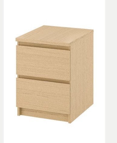 Malm Ikea table de nuit chêne claire 2tiroirs, Moins de 45 cm, Enlèvement, Utilisé, 55 à 70 cm
