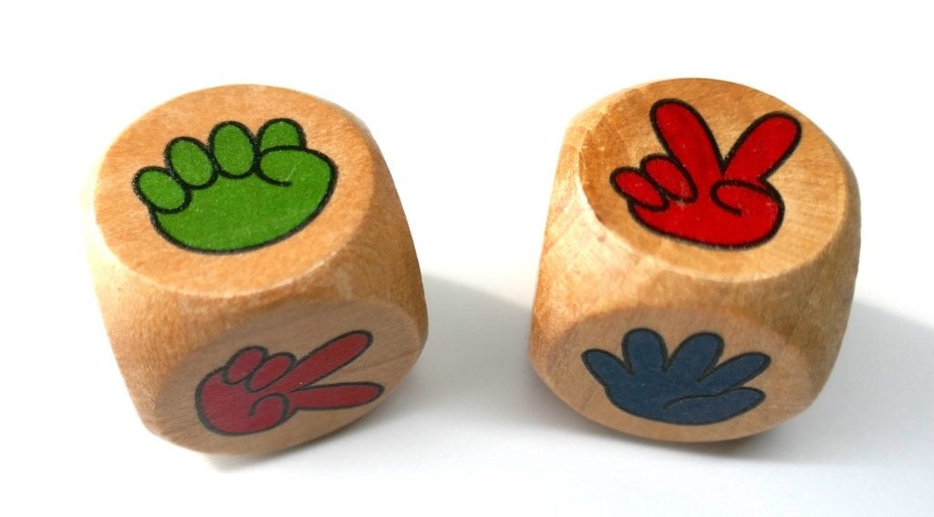 set dobbelstenen 2 stuks, Rock Paper Scissors, Ophalen of Verzenden