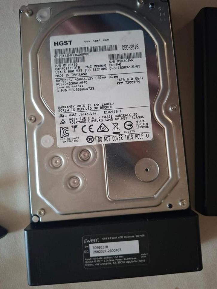 HGST Enterprise 3TB Enterprise HDD + Ewent USB 3.0 Behuizing, Computers en Software, Harde schijven, Ophalen, HDD, Zo goed als nieuw