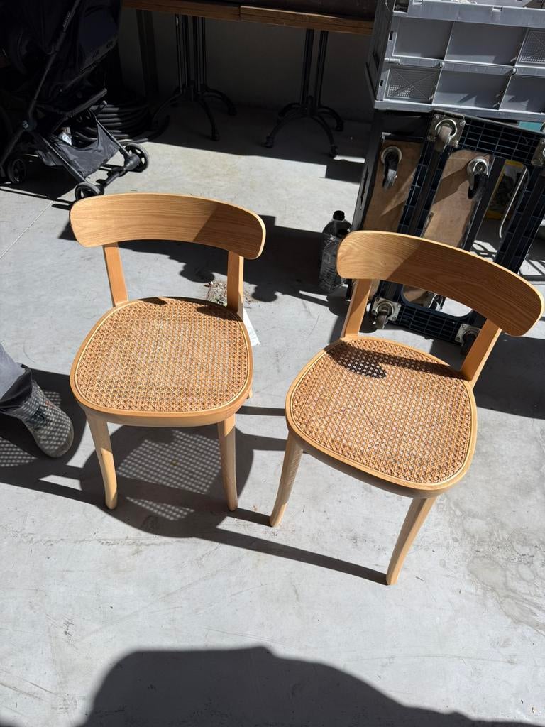 2 design stoelen met rotan zitting – Scandinavische stijl, Ophalen