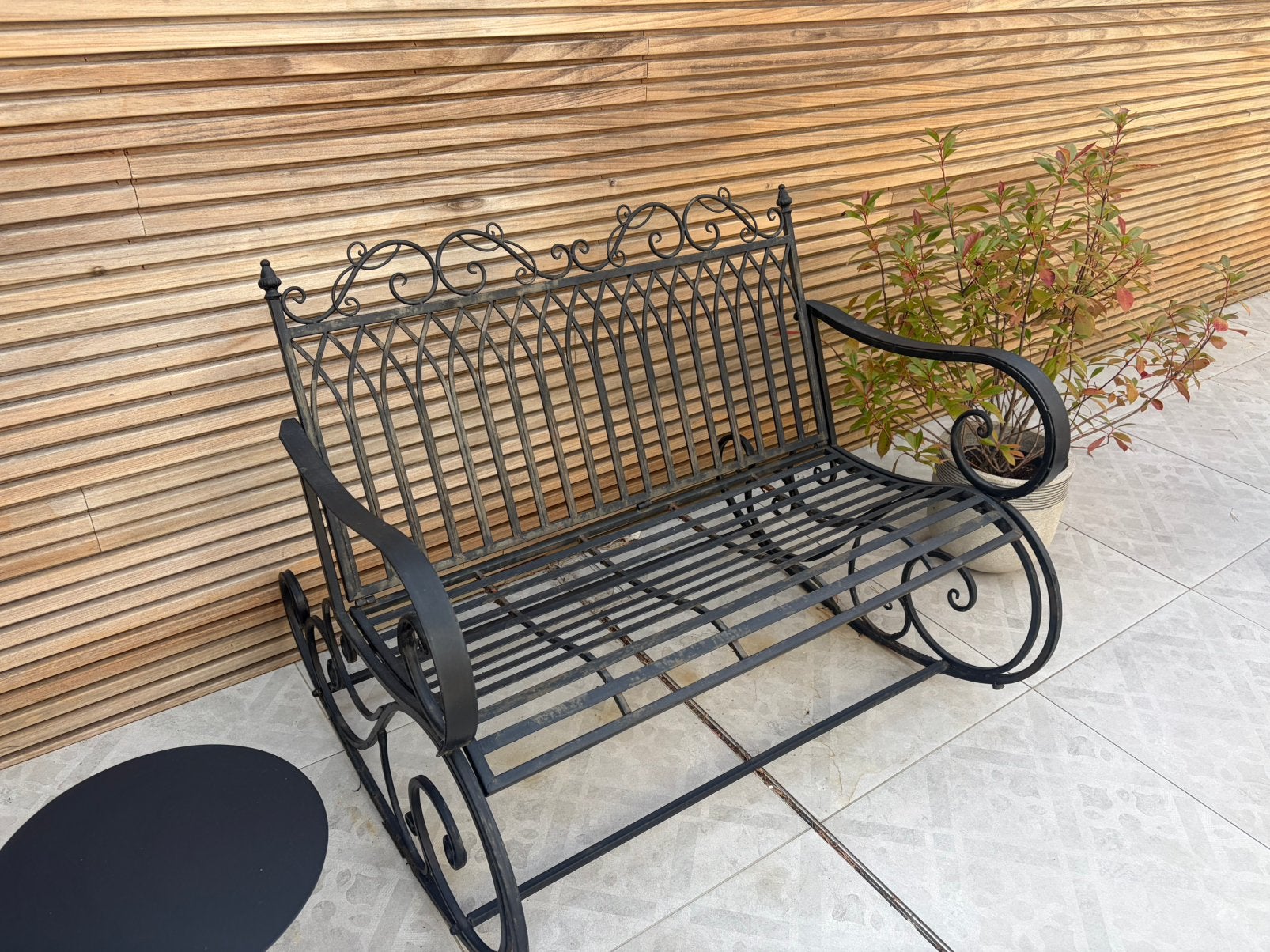 Mooie vintage smeedijzeren schommelbank, Tuin en Terras, Tuinbanken, Ophalen, Gebruikt, Metaal, Schommelbank