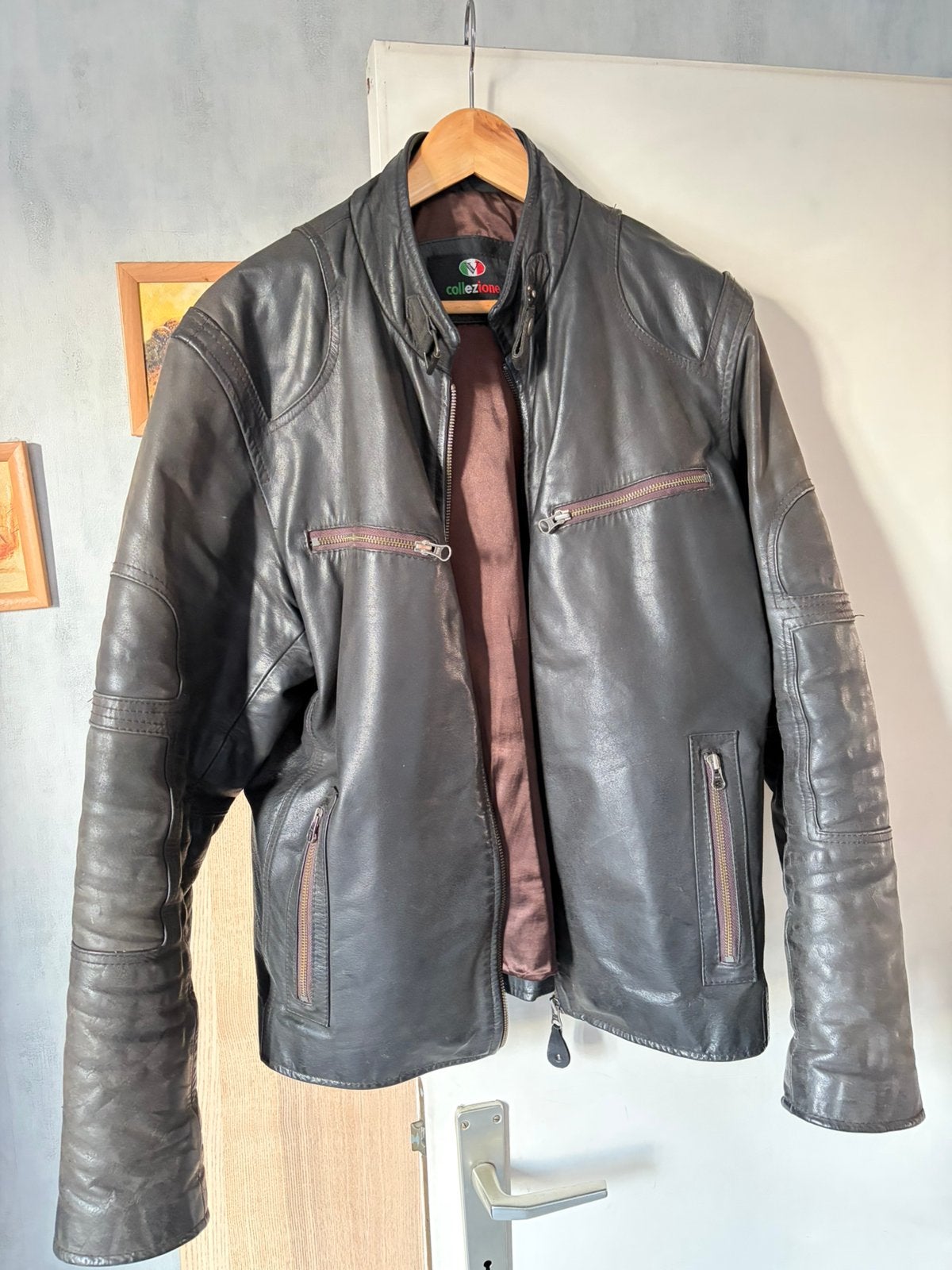 Leren jas collezione, Ophalen, Gedragen, Zwart, Jas of Mantel